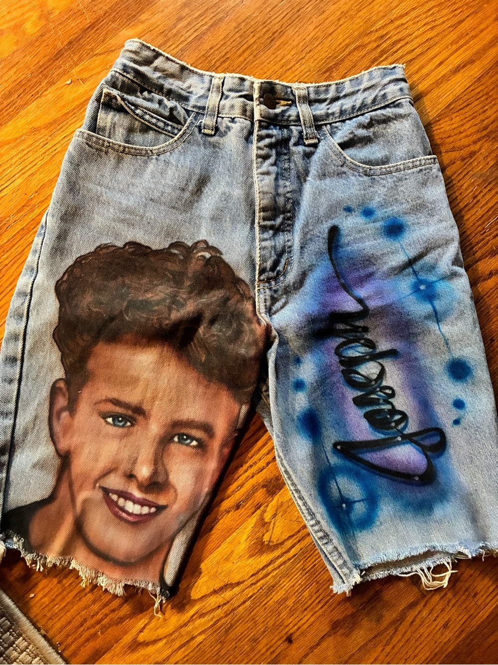 New kids onCustom Painted Light Blue Denim Men’s Shorts